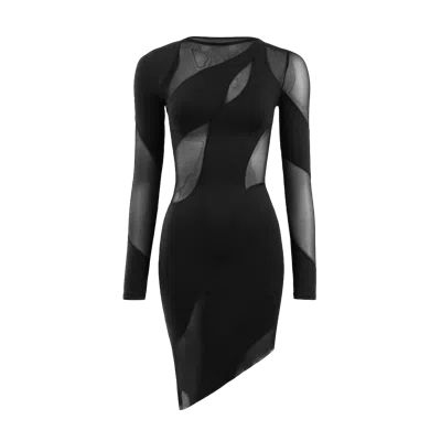 Ow Collection Spiral Long Sleeve Dress In Black
