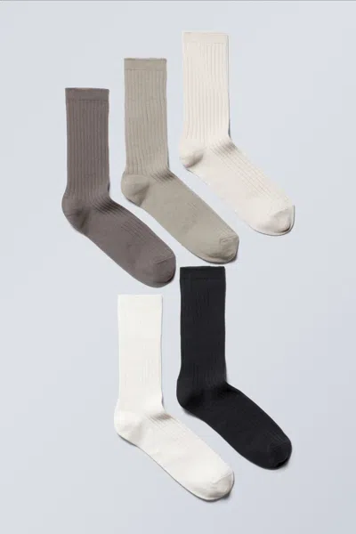 Weekday 5-pack Rib Socks In White