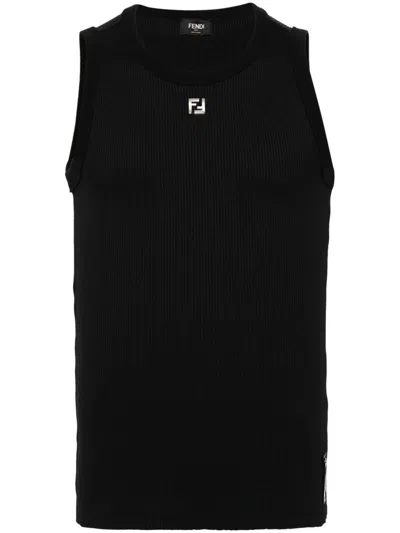 Fendi Ff Logo Plaque Tank Top In Black