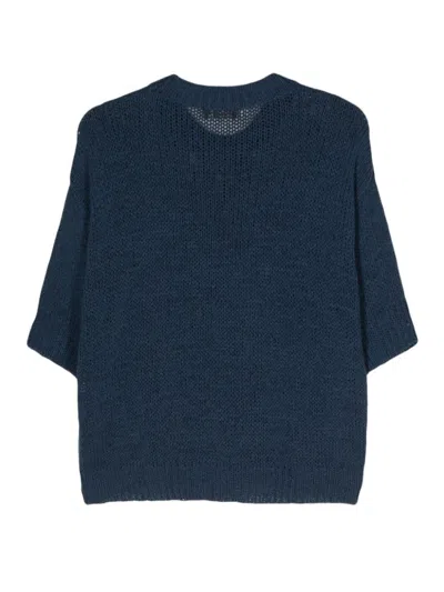 Roberto Collina Round-neck Open-knit Top In Blue
