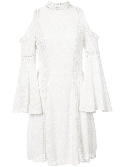 Alice And Olivia Enya Embroidered Cold Shoulder Dress In Cream