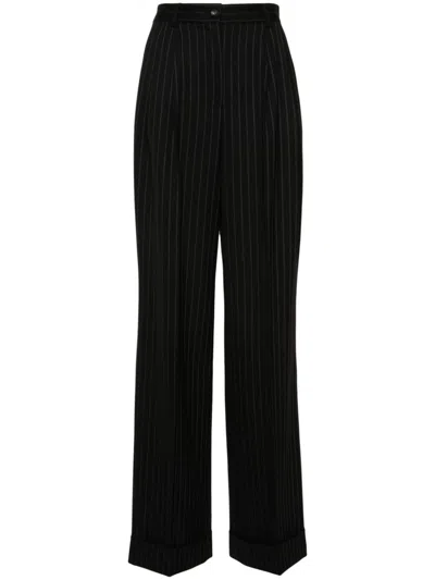 Dolce & Gabbana Pinstriped Wide-leg Trousers In Black