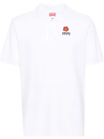 Kenzo Boke Flower Logo-embroidered Polo Shirt In White