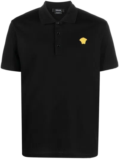 Versace Medusa Taylor Fit Cotton Polo Shirt In Black  