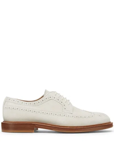 Brunello Cucinelli Perforated-embellished Suede Derby Shoes In Nude & Neutrals
