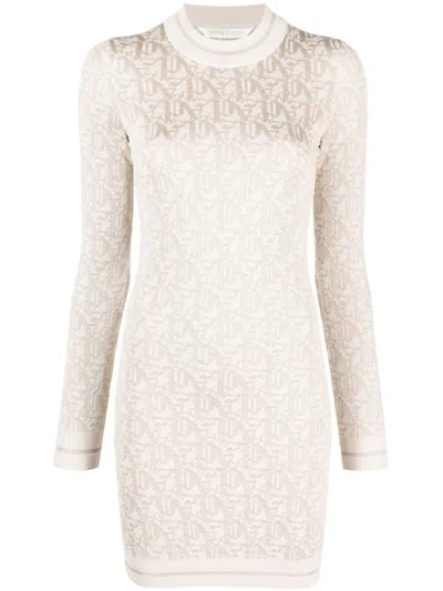 Palm Angels Short Dress With Jacquard Monogram In White