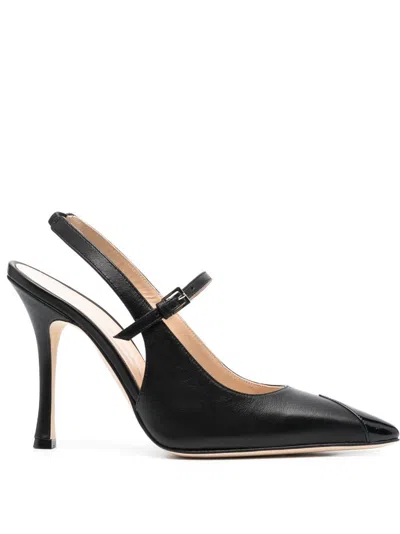 Alessandra Rich 100mm Leather Slingback Pumps In Black