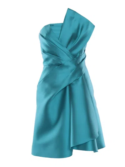 Alberta Ferretti Short Turquoise Dress In Multi