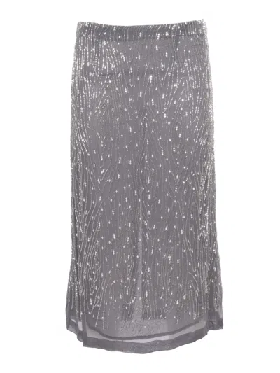 P.a.r.o.s.h Longuette Skirt With Swarovsky In Gray