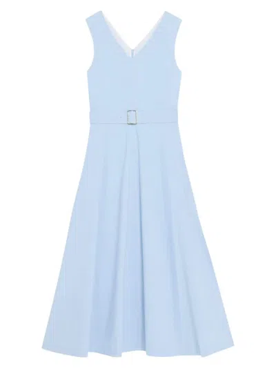 Theory V-neck Sleeveless Belted Midi Dress In Skylight