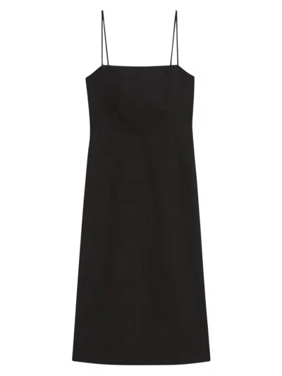 Theory Good Strappy A-line Linen Blend Dress In Black