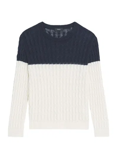 Theory Cable Knit Jumper In Cashmere In Ivory/black