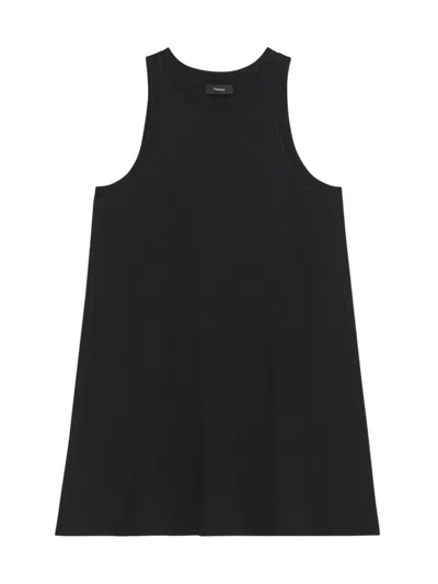 Theory Rib-neck Sleeveless Mini Tank Dress In Black