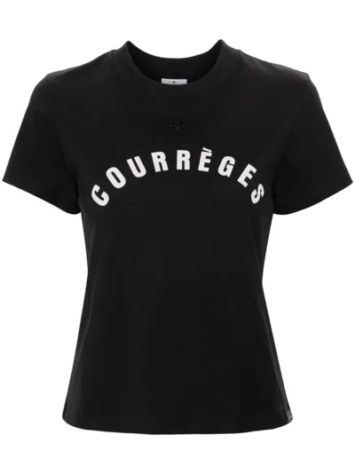 Courrèges Logo-print Cotton T-shirt In Black