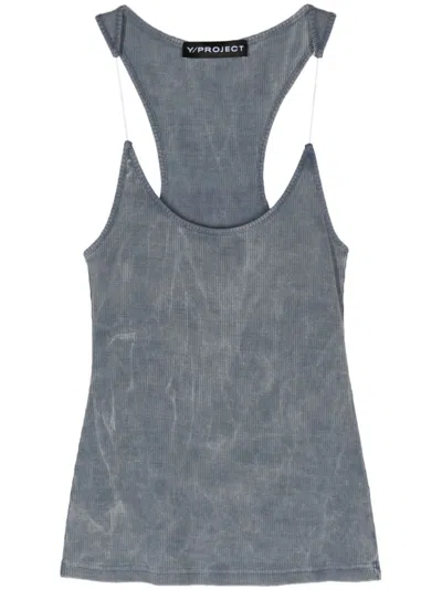 Y/project Cotton Tank Top With Invisible Straps In Blue