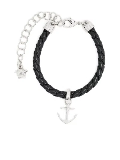 Versace Nautical Medusa Leather Bracelet In Metallic