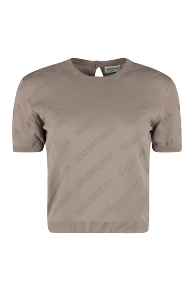 Balenciaga Cotton Crew-neck T-shirt In Beige