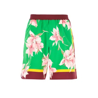 Valentino Flowers Printed Bermuda Shorts In Green
