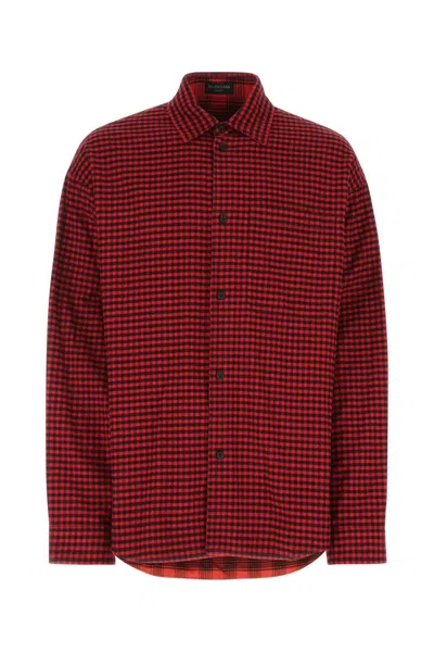 Balenciaga Embroidered Flanel Reversible Oversize Shirt In Red
