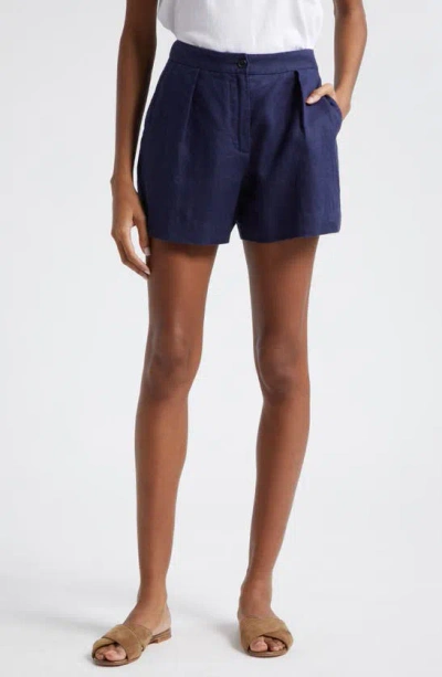 Atm Anthony Thomas Melillo Linen Pleated Shorts In Ink