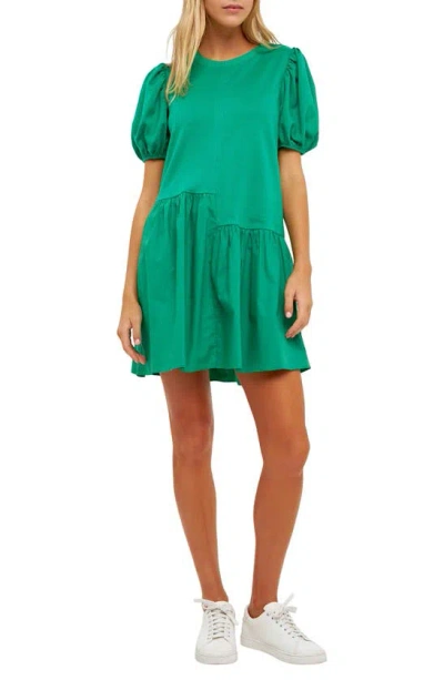 English Factory Women's Puff-shoulder Mixed Media Minidress In Green