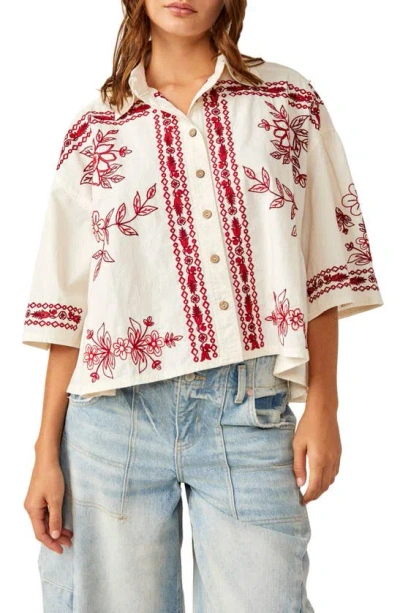 Free People Spring Refresh Vacation Shirt Red Combo