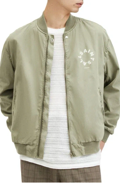 Allsaints Tierra Faded Overized Bomber Jacket In Herb Green