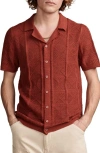 Lucky Brand Men's Crochet Camp Collar Short Sleeve Shirt In Burnt Henna