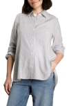 Nom Maternity The Everyday Gauze Maternity Button-up Shirt In Striped Blue White