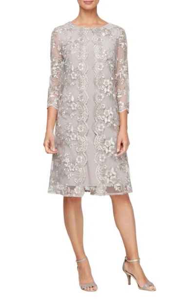Alex Evenings Women's Floral Embroidered Mesh Jacket Sheath Dress In Taupe