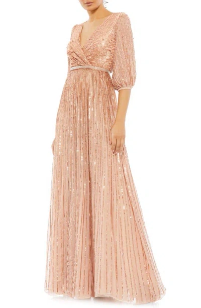 Mac Duggal Sequin A Line Gown In Rose Gold