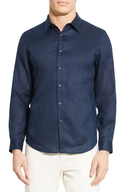Theory Irving Regular Fit Linen Shirt In Baltic