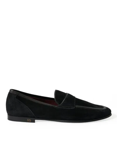 Dolce & Gabbana Black Velvet Slip On Loafers Dress Men's Shoes