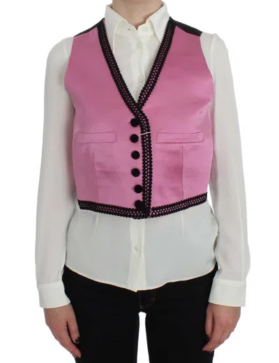 Dolce & Gabbana Pink Silk Button Front Torero Waistcoat Top