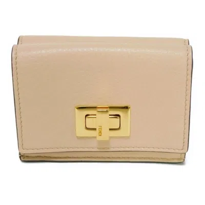 Fendi Peekaboo Beige Leather Wallet  ()