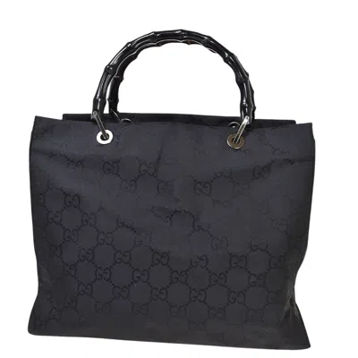 Gucci Bamboo Black Canvas Tote Bag ()