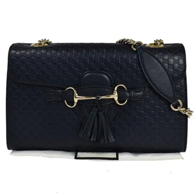 Gucci Emily Navy Leather Shoulder Bag () In Black