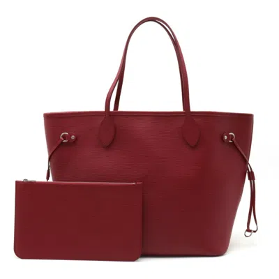 Pre-owned Louis Vuitton Neverfull Mm Red Leather Tote Bag ()