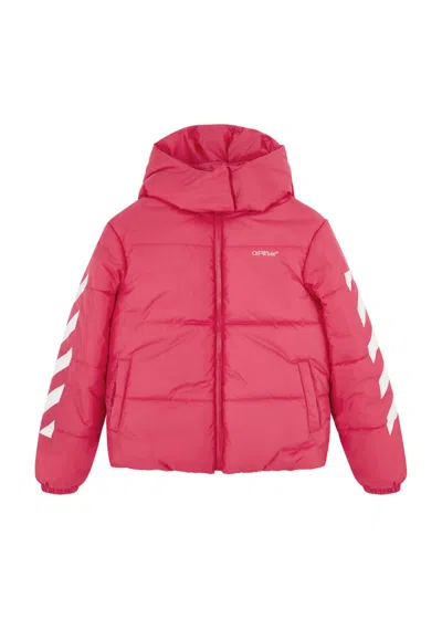 Off-white Kids' Bookish Logo印花蓬松夹克 In Pink