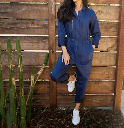 Outerknown Station Cinched Jumpsuit In Marine In Blue
