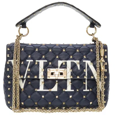 Valentino Garavani Vltn Navy Leather Shopper Bag ()