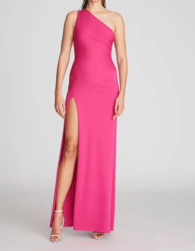 Halston Heritage Malia One Shoulder Jersey Hi-side Slit Gown In Berry In Pink