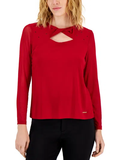 Nine West Womens Twist Neck Cut-out Blouse In Red