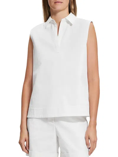 Theory Womens Collared Mandarin Pullover Top In White
