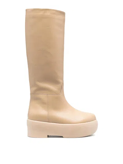 Gia Couture Tubular Chunky-sole Boots In Beige