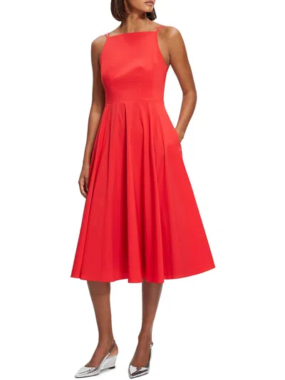 Theory Dr. Luxe Womens Sleeveless Knee Length Fit & Flare Dress In Red