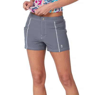 Free Country Women's Woven Stretch Swim Short In Grey