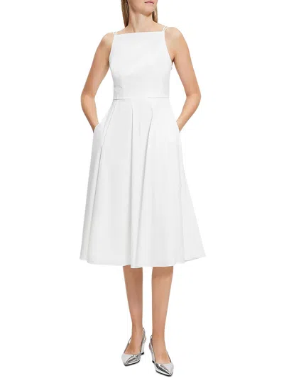 Theory Dr. Luxe Womens Sleeveless Knee Length Fit & Flare Dress In White