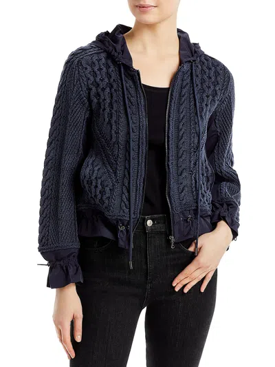 Kobi Halperin Lynne Womens Cotton Cable Knit Hooded Sweater In Blue