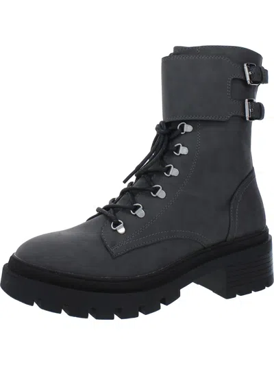 Nine West Halima Womens Faux Leather Lug Sole Combat & Lace-up Boots In Grey